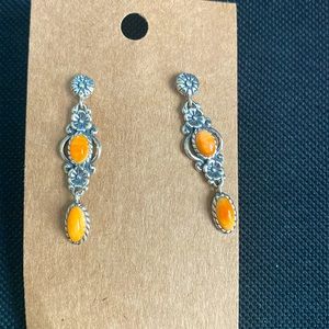 Sterling silver, orange spiney oyster earrings